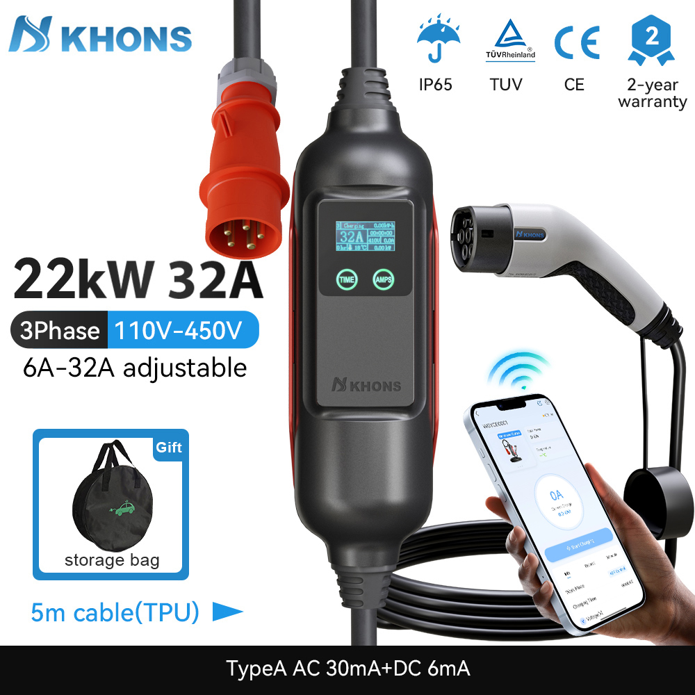 Portable Ev Charger 32A Type 2 Cee Plug - Khons Taşınabilir elektrikli araç şarjı Type2