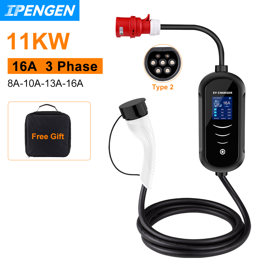 Portable Ev Charger 32A Type 2 Cee Plug - IPENGEN 11KW 16A 3 fazlı EV