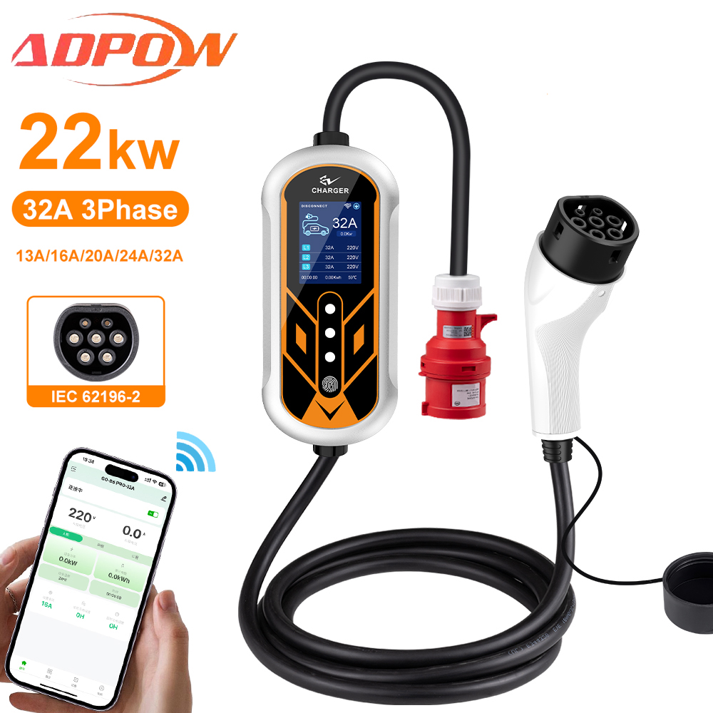 Portable Ev Charger 32A Type 2 Cee Plug - ADPOW Taşınabilir 32A Type2 EV Şarj