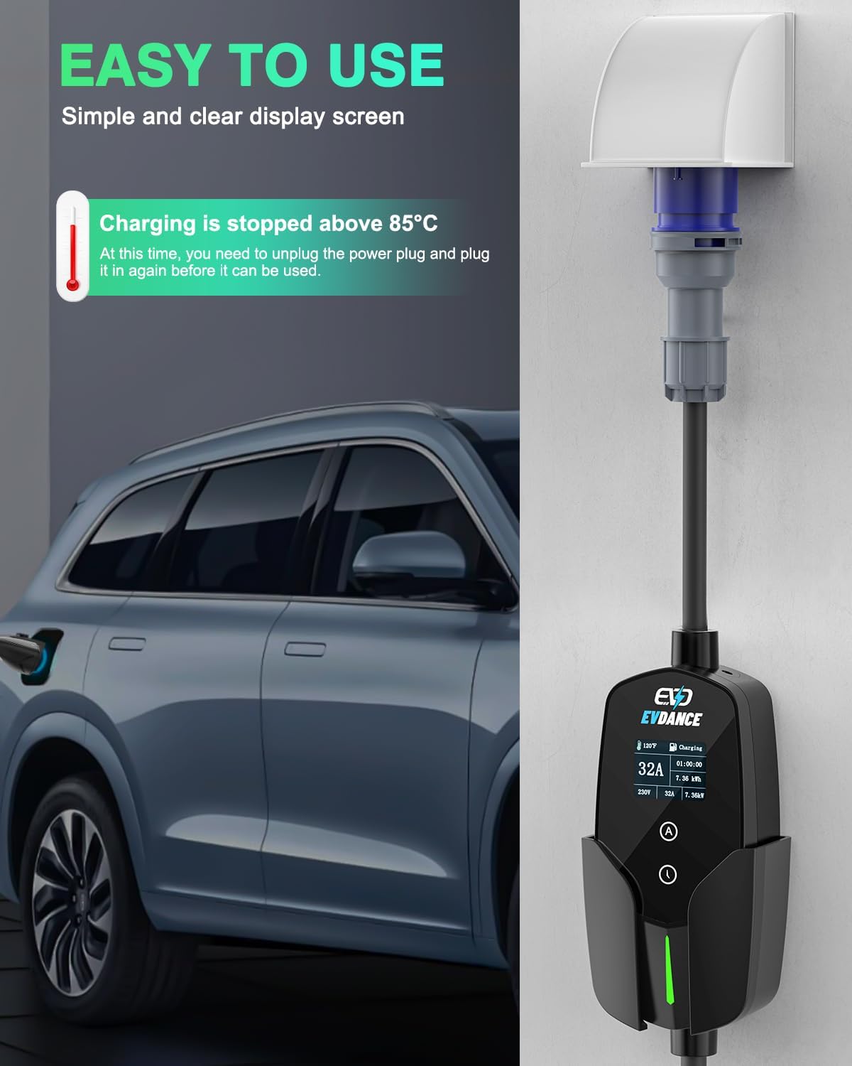 EVDANCE 32A tipi 2 elektrikli  - Portable Ev Charger 32A Type 2 Cee Plug incelemesi ve fiyatı