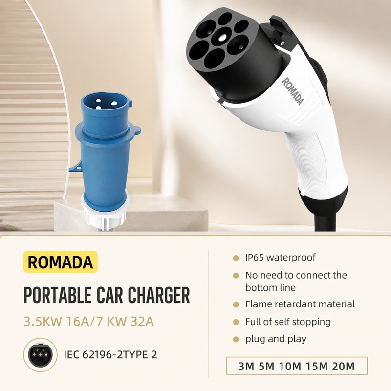 ROMADA 7KW 32A Elektrikli Araç - Portable Ev Charger 32A Type 2 Cee Plug incelemesi ve fiyatı